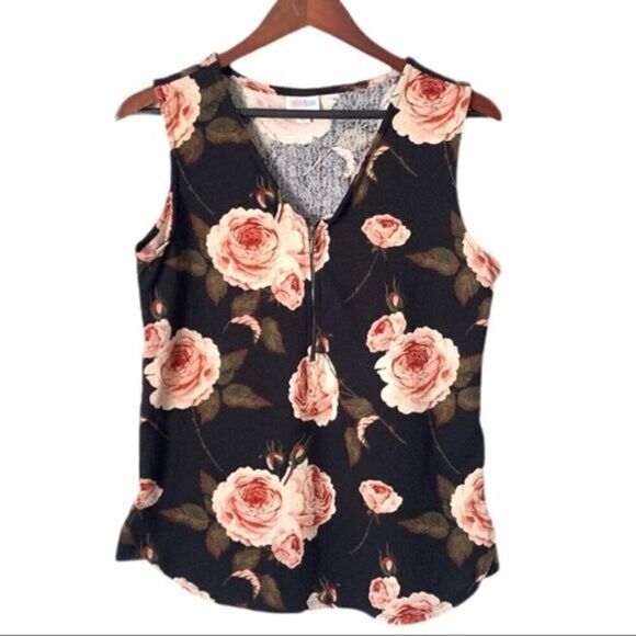 LuLaRoe Tops - Lularoe Pink Black Half Zip Sleeveless Floral Print Top